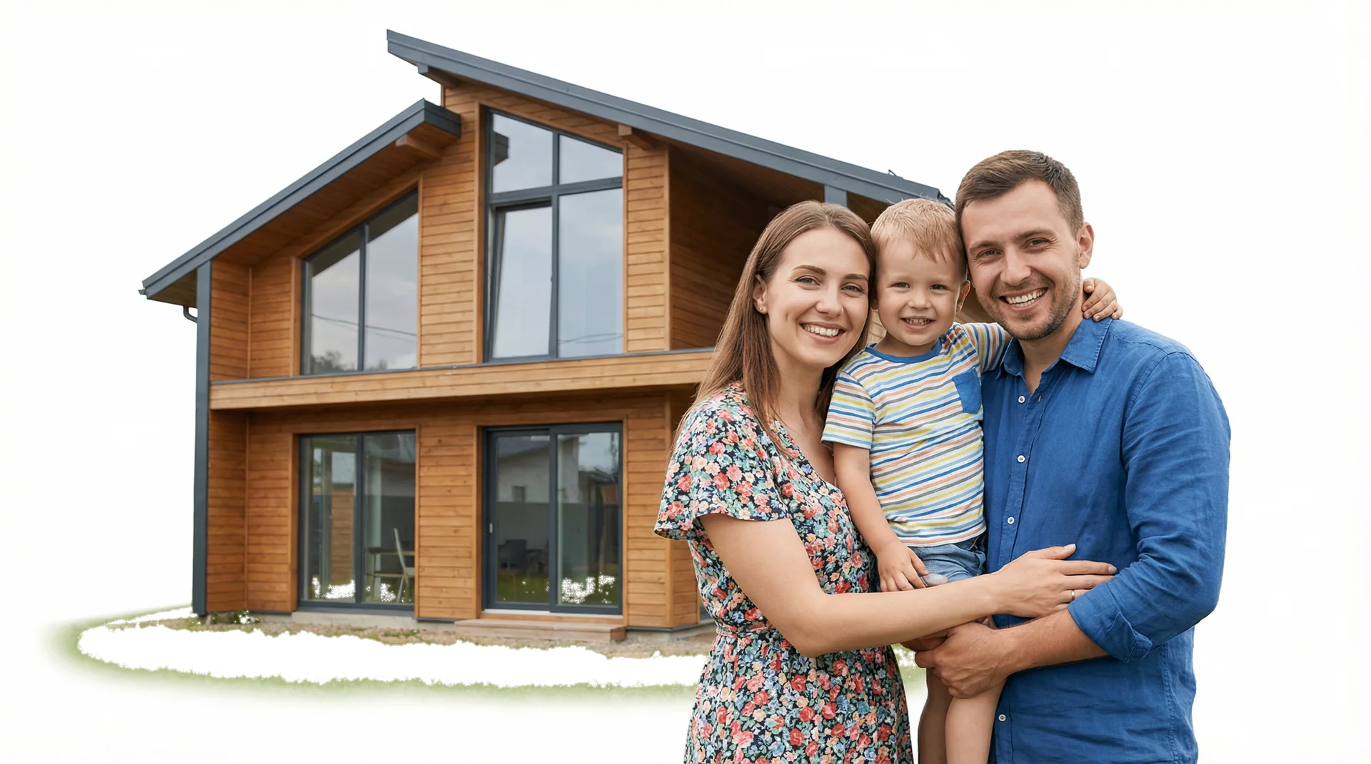 Familie vor einem Haus